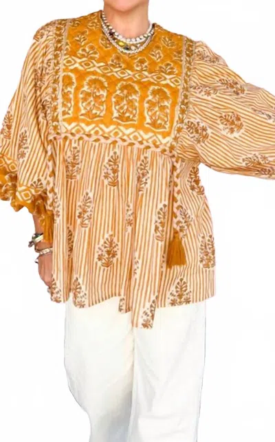 Mahila Quilted Folk Blouse In Yellow In Red