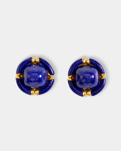 Mahnaz Collection Women's Vintage 1960s Archimede Seguso Italian Yellow Gold, Murano Glass And Rhinestone Clip-on Earr In Blue