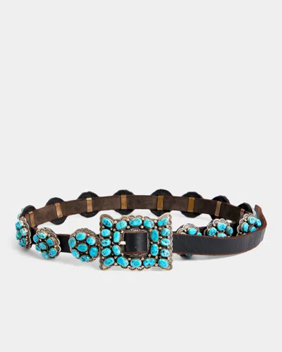Mahnaz Collection Women's Vintage 1990 Dan Martinez Navajo Concho Sterling Silver, Turquoise And Leather Belt In Black