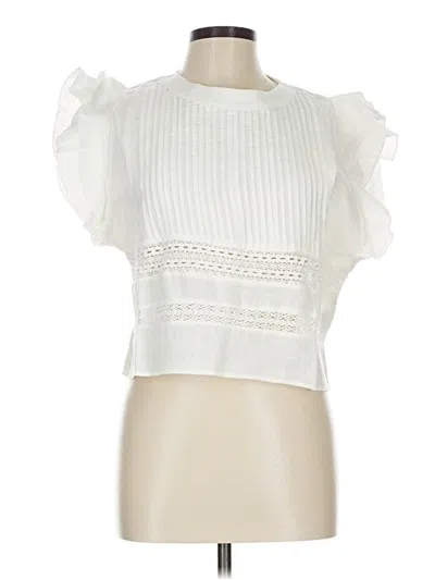 Maia Bergman Short Sleeve Top White Ruffles Neckline Tops