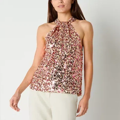 Maia Sequin Womens Sleeveless Lined Blouse In Sand