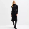 Maia Womens Long Sleeve Belted Midi Sweater Dress In Black
