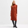 Maia Womens Long Sleeve Belted Midi Sweater Dress In Orange