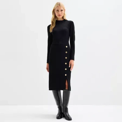 Maia Womens Long Sleeve Midi Sweater Dress In Black
