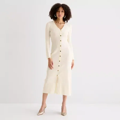 Maia Womens Long Sleeve Sweater Dress In White