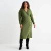 Maia Womens Plus Long Sleeve Midi Sweater Dress In Green