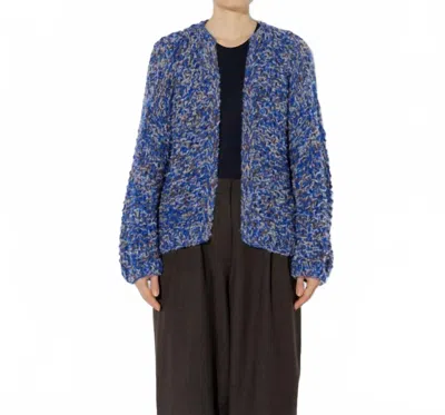 Maiami Alpaca Tweed Mix Pearl Pattern Bomber Cardigan In Electric Blue Mix