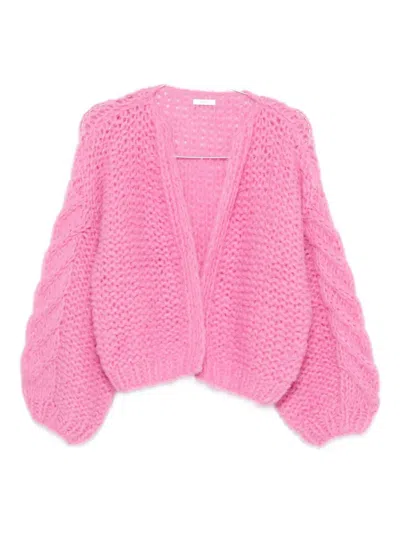 Maiami Balloon-sleeve Cable-knit Cardigan In Pink