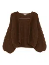 Maiami Balloon-sleeve Cardigan In Brown
