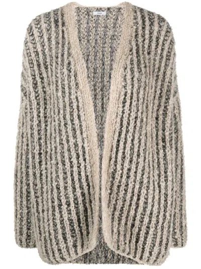 Maiami Boucle Brioche Stripe-pattern Cardigan In Neutrals