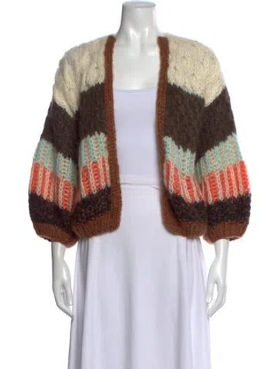 Pre-owned Maiami Colorblock Pattern Open Front Sweater In Multicolor