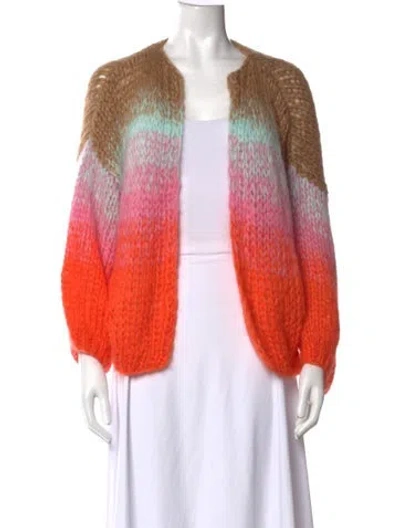 Pre-owned Maiami Colorblock Pattern Open Front Sweater In Orange