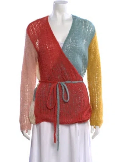 Pre-owned Maiami Colorblock Pattern V-neck Sweater In Orange