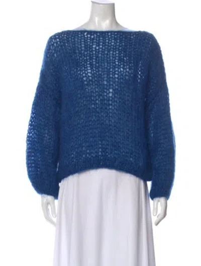 Pre-owned Maiami Kid Mohair Bateau Neckline Sweater W/ Tags In Blue