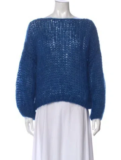 Pre-owned Maiami Kid Mohair Bateau Neckline Sweater W/ Tags In Blue
