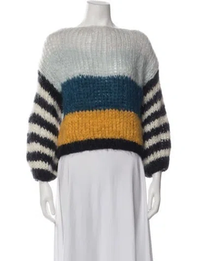 Pre-owned Maiami Mohair Striped Sweater In White
