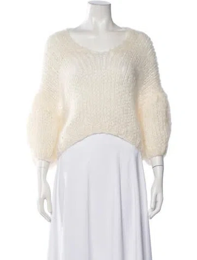 Pre-owned Maiami Mohair V-neck Sweater In White