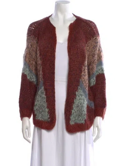 Pre-owned Maiami Patterned Open Front Sweater In Brown