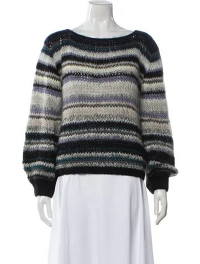 Pre-owned Maiami Striped Bateau Neckline Sweater In White
