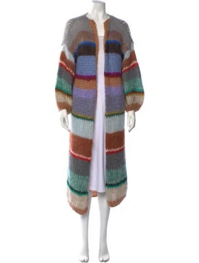 Pre-owned Maiami Striped Open Front Sweater In Blue