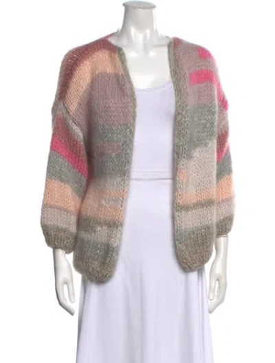 Pre-owned Maiami Striped Open Front Sweater In Grey