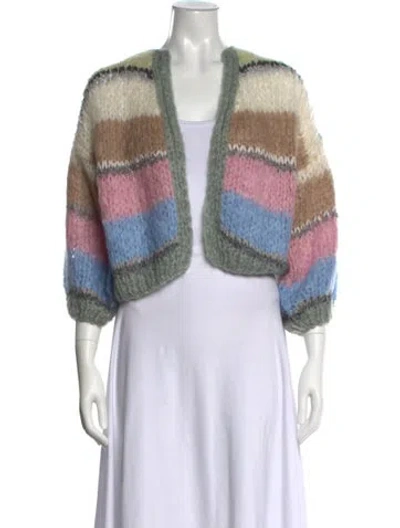 Pre-owned Maiami Striped Open Front Sweater In Neutrals