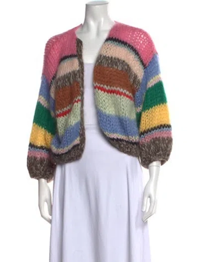 Pre-owned Maiami Striped Open Front Sweater In Pink