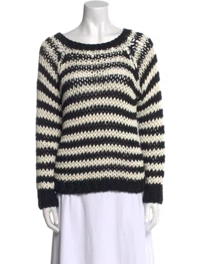 Pre-owned Maiami Striped Scoop Neck Sweater In Black