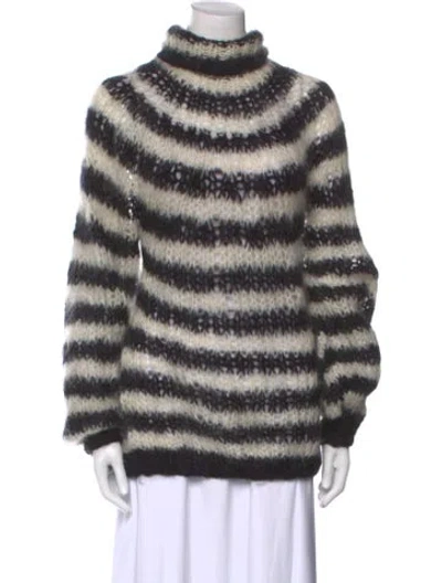 Pre-owned Maiami Striped Turtleneck Sweater In Black