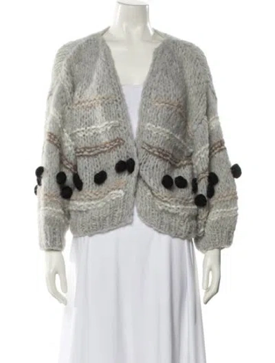 Pre-owned Maiami Striped V-neck Sweater In Gray