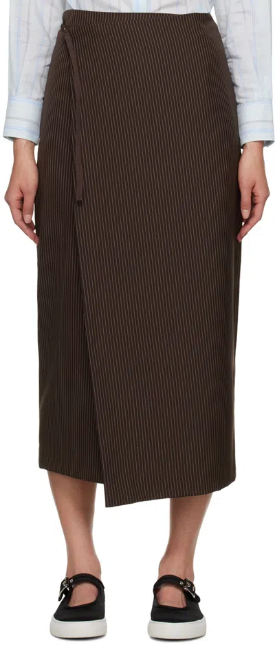 Maiden Name Brown Judy Midi Skirt In Choco Pinstripe