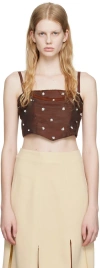 Maiden Name Brown Maria Tank Top In Choc With Pearl Bead