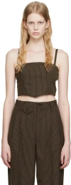 Maiden Name Brown Maria Tank Top In Pinstripe