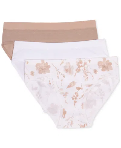 Maidenform Kids' Big Girls Seamless Hipster Underwear, Pack Of 3 In Almond Lurx
