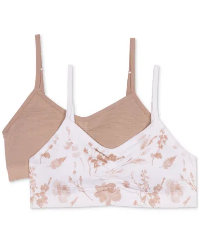Maidenform Kids' Big Girls Seamless Ruched Crop Bras, Pack Of 2 In Almond Lurx