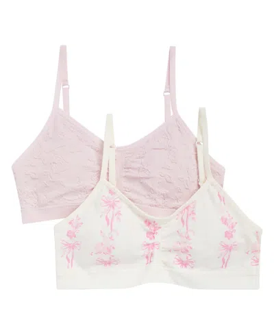 Maidenform Kids' Big Girls Seamless Ruched Crop Bras, Pack Of 2 In Pink