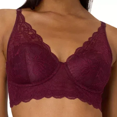 Maidenform Casual Comfort Womens Lace Light Support Longline Wireless Bralette Dm1188 In Burgundy