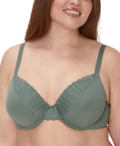 Maidenform Comfort Devotion Extra Coverage Lace Shaping Underwire Bra 9404 In Pewter Green