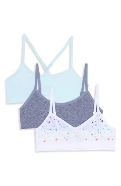 Maidenform Kids' Assorted 3-pack Bralettes In Whitestar/heather Grey/blue