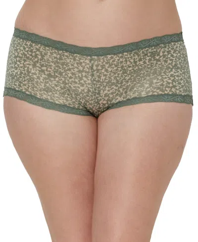 Maidenform Lace Trim Microfiber Boyshort Underwear 40760 In Pewter Green Brushed Daisy Texture Prt (