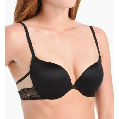 MAIDENFORM LOVE THE LIFT SMOOTHING DEMI LACE BRA IN BLACK BODY / BEIGE LINING