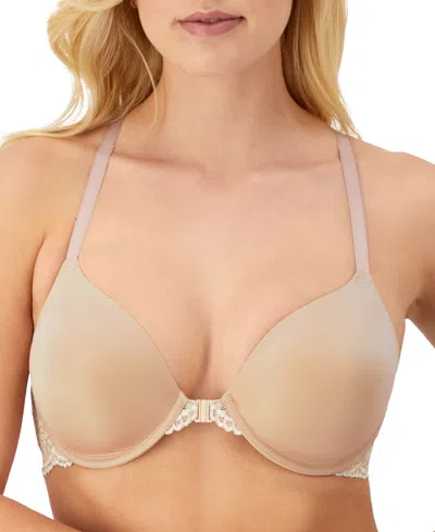 Maidenform One Fab Fit Lace T-back Shaping Underwire Front Close Bra 7112 In Almond W,pearl