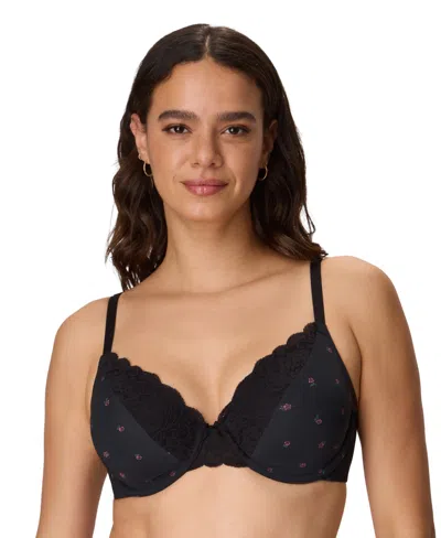 Maidenform Women's Comfort Devotion Extra Coverage Lace Shaping Underwire Bra 9404 In Black Rosebud Romance Print