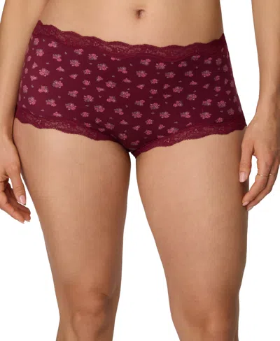 Maidenform Women's Everyday Pretty Lace Mid Rise Boyshort Panty In Burgundy