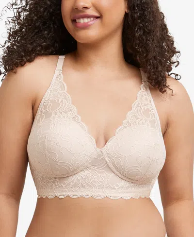 Maidenform Women's Pure Comfort Lace & Mesh Longline Wireless Bralette Dm1188 In Neutral