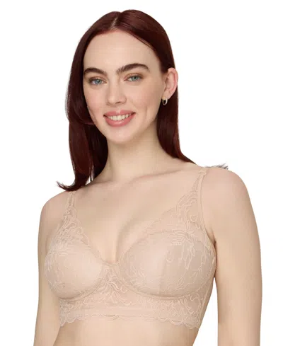 Maidenform Women's Pure Comfort Lace & Mesh Longline Wireless Bralette Dm1188 In Neutral