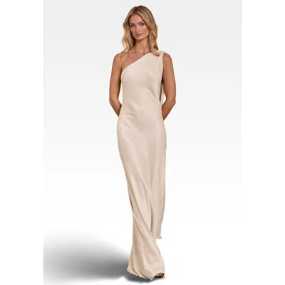 Maids To Measure Cressida Satin Asymmetric Dress In Neutral