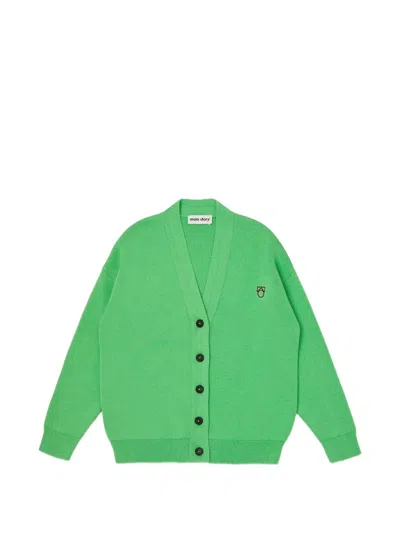 Main Story Kids' Logo-embroidered V-neck Cardigan In Green