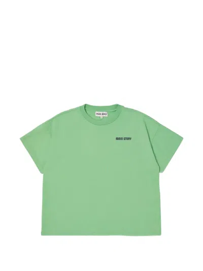 Main Story Kids' Logo-print Drop-shoulder T-shirt In Green