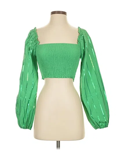 Pre-owned Main Strip 3/4 Sleeve Blouse In Green